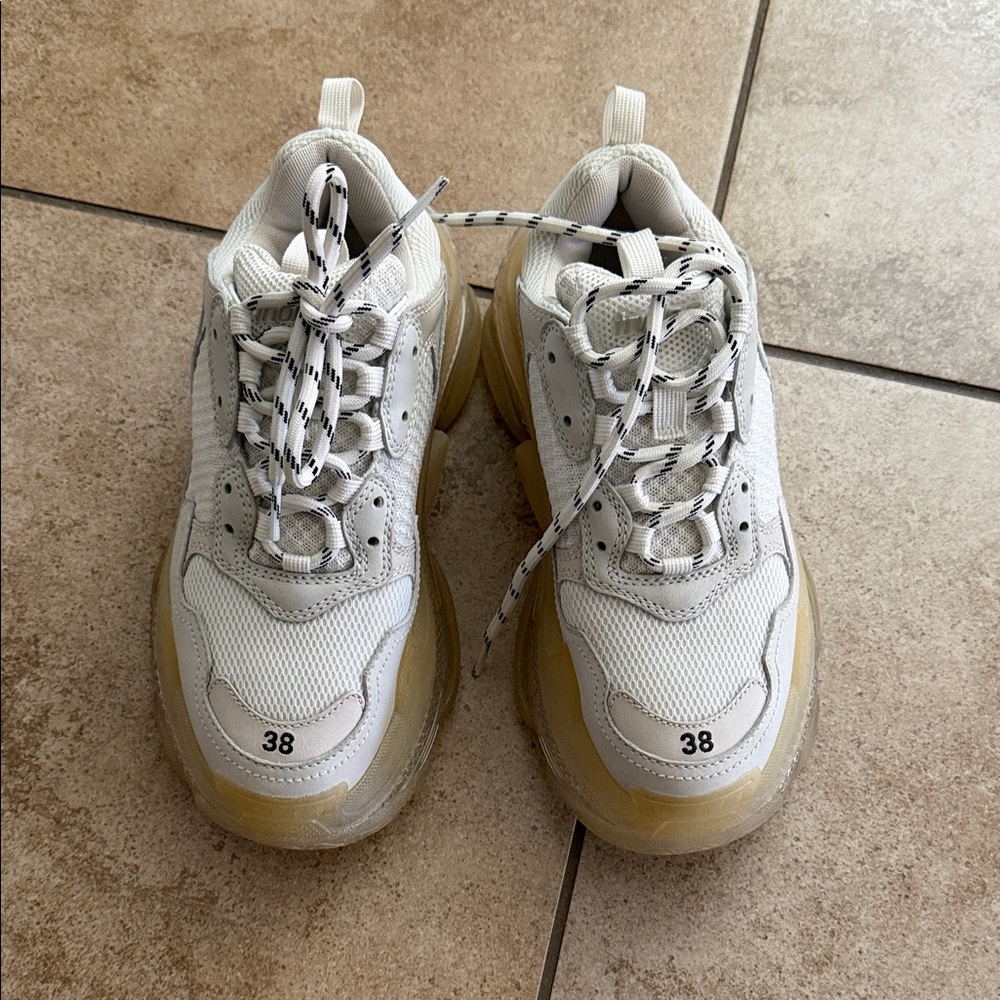 Balenciaga White and Beige Triple S Sneakers
